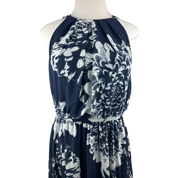 Lane Bryant Chiffon Overlay Pleated Maxi Halter Dress Navy Floral Plus Size 18 - Picture 4 of 15